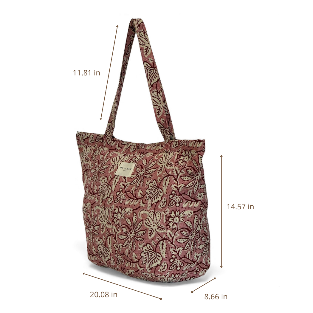 DE LA MUR Came zippered tote dimensions diagram in inches
