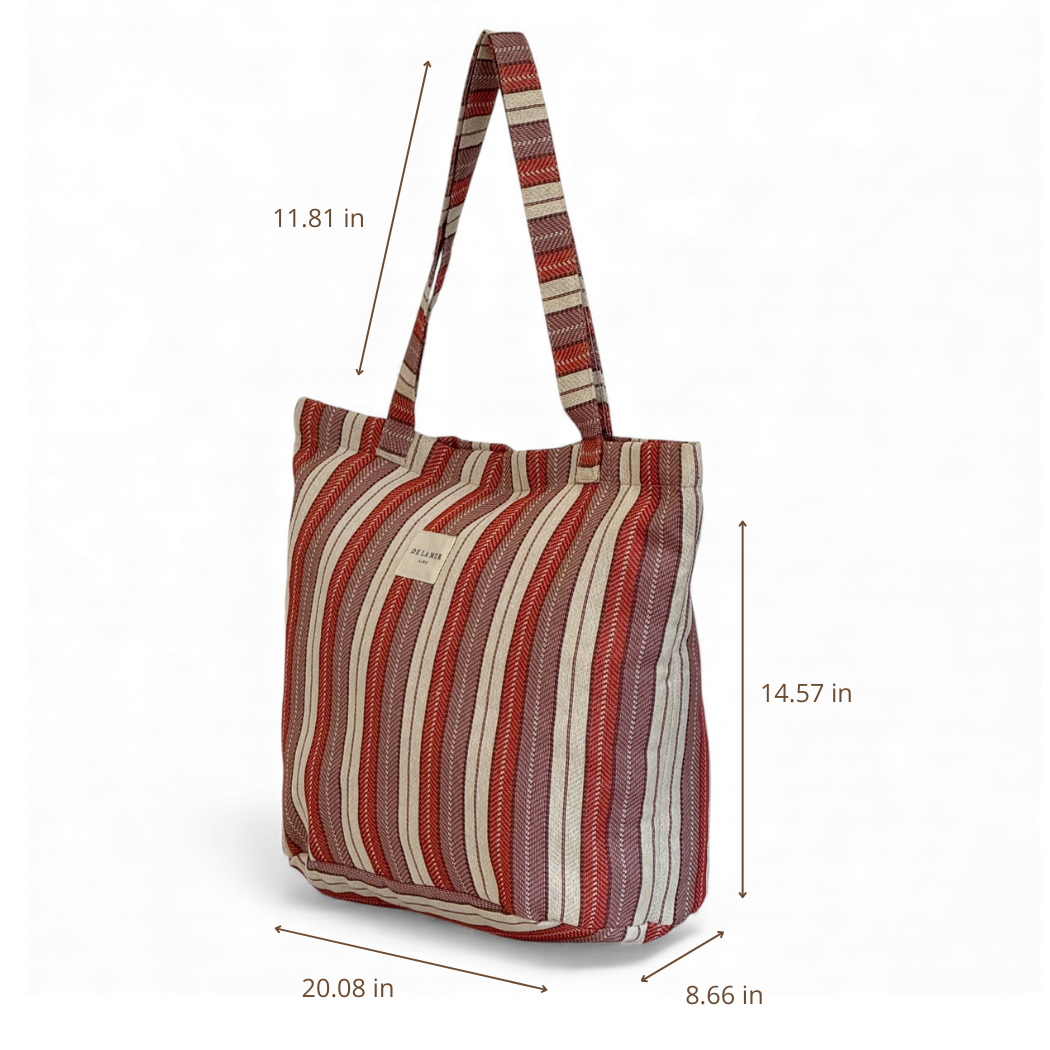 Striped Jacquard Large Zippered Bag – Lilac & Burgundy (Make)