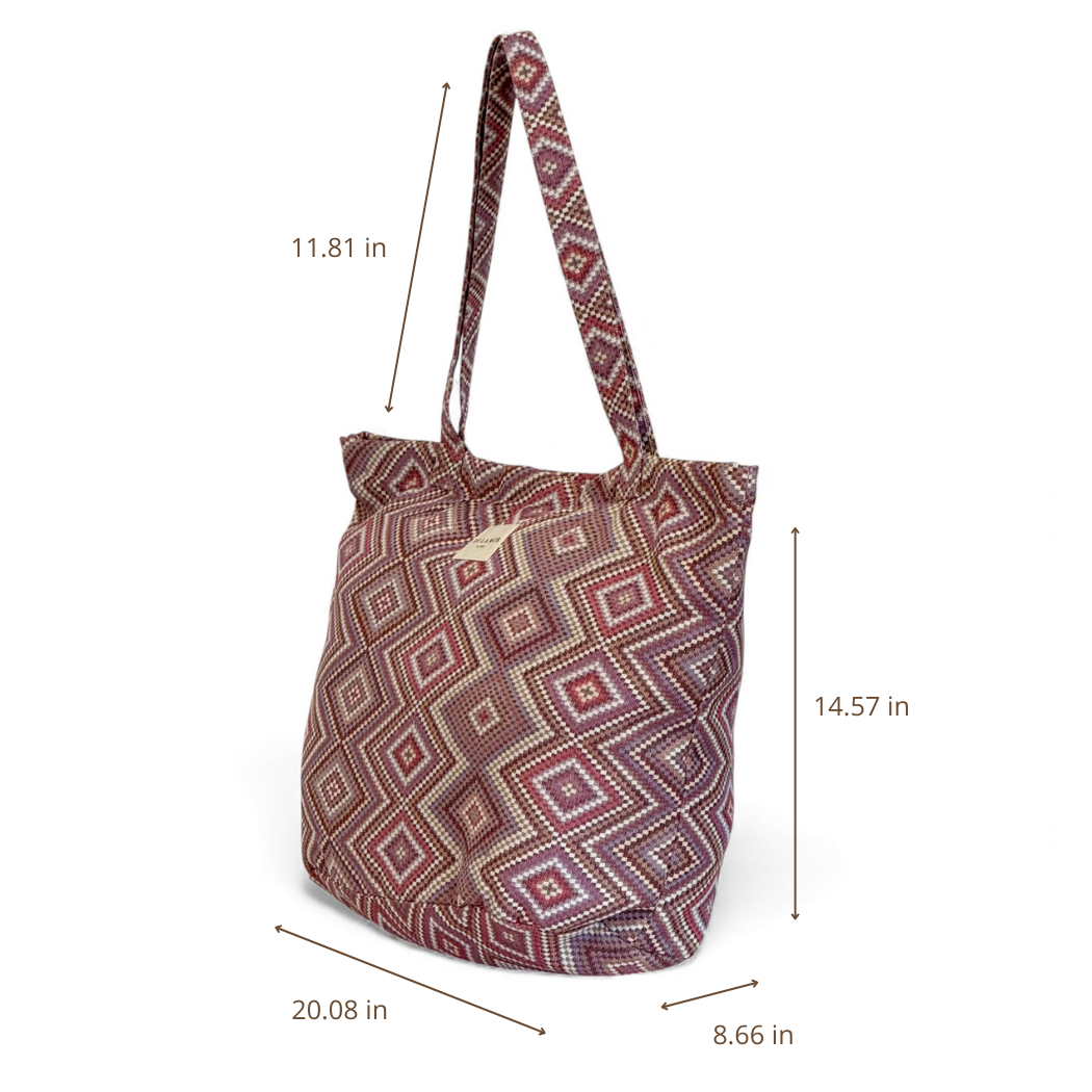 DE LA MUR Nana jacquard tote bag dimensions diagram in inches
