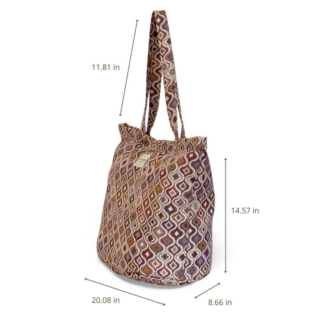 DE LA MUR Onda jacquard tote bag dimensions diagram in inches