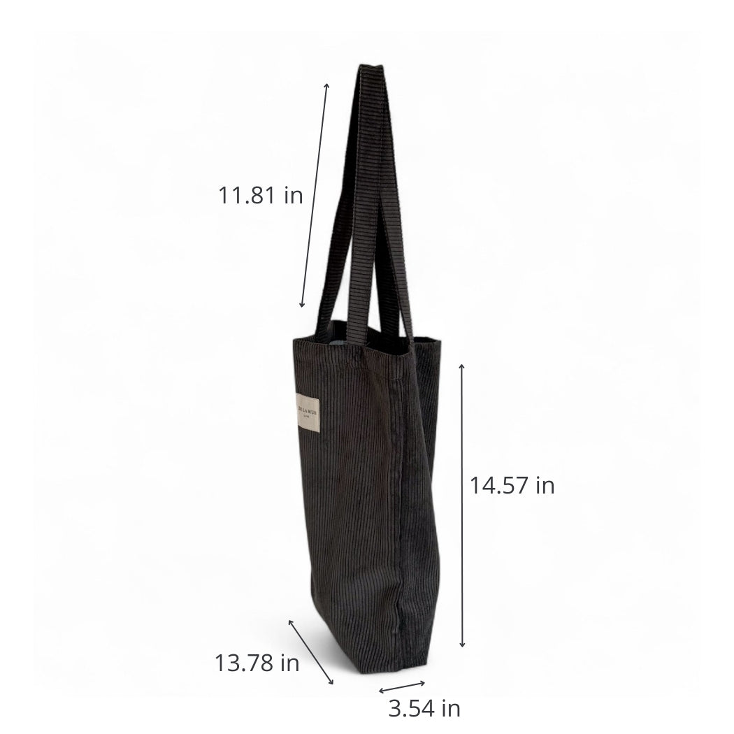 DE LA MUR Boni corduroy tote bag dimensions diagram in inches