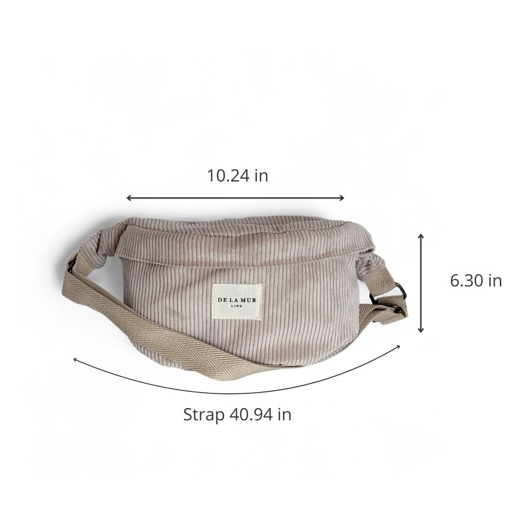 DE LA MUR Tofe corduroy fanny pack dimensions diagram in inches