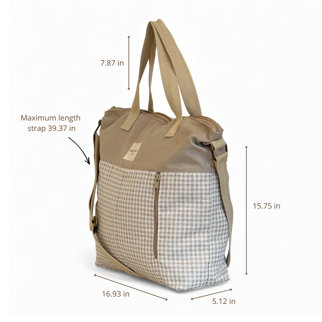 DE LA MUR Vison handbag dimensions diagram in inches with strap length