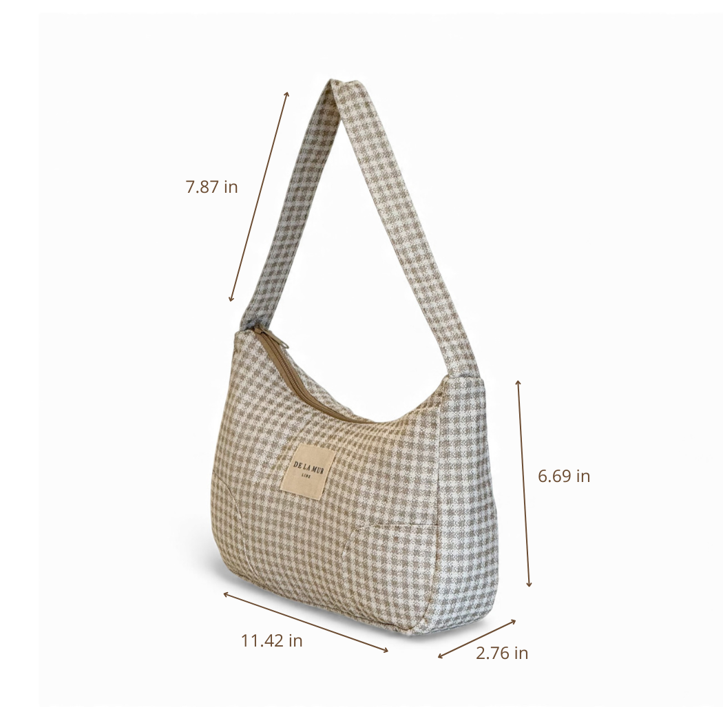 DE LA MUR Vison gingham shoulder bag dimensions diagram in inches