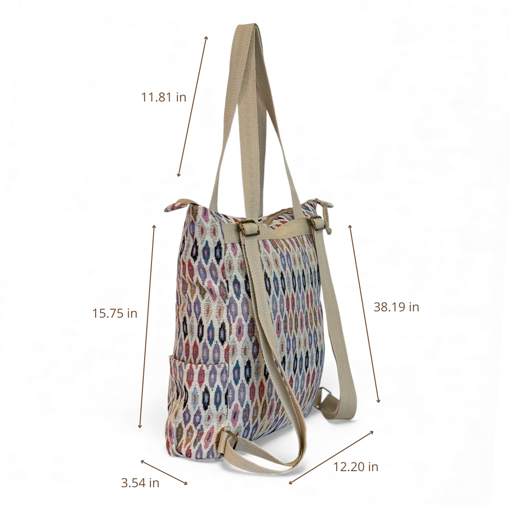 DE LA MUR Urban convertible backpack dimensions diagram in inches