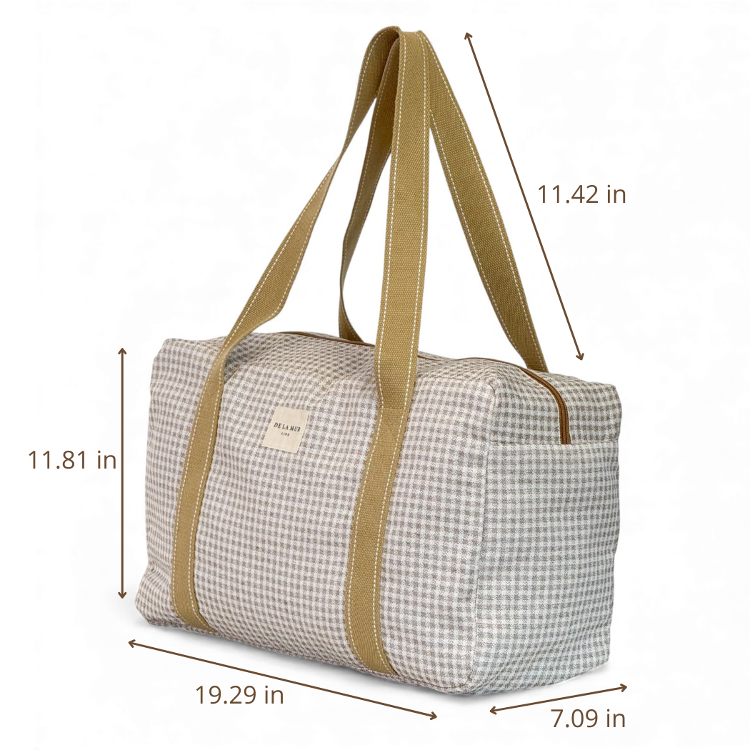 DE LA MUR gingham sports bag dimensions diagram in inches