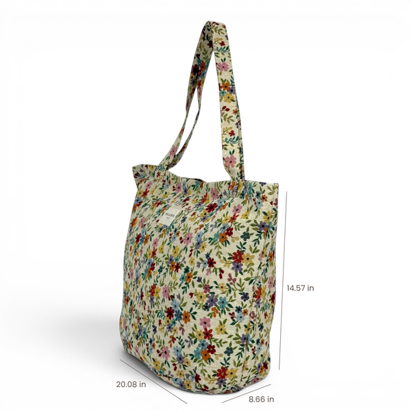 DE LA MUR floral Blum tote bag dimensions diagram in inches