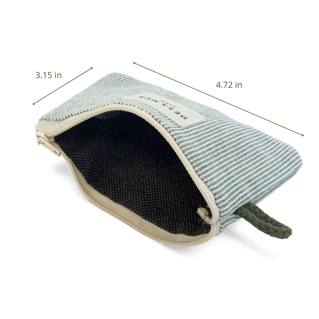 DE LA MUR Teo coin purse dimensions diagram, 4.72 x 3.15 inches, open view
