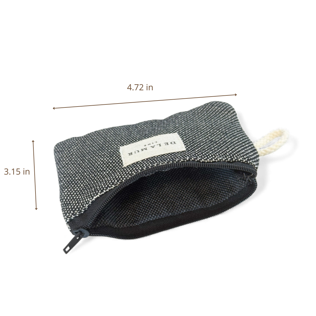 DE LA MUR Sinay coin purse dimensions diagram, 4.72 x 3.15 inches, open view