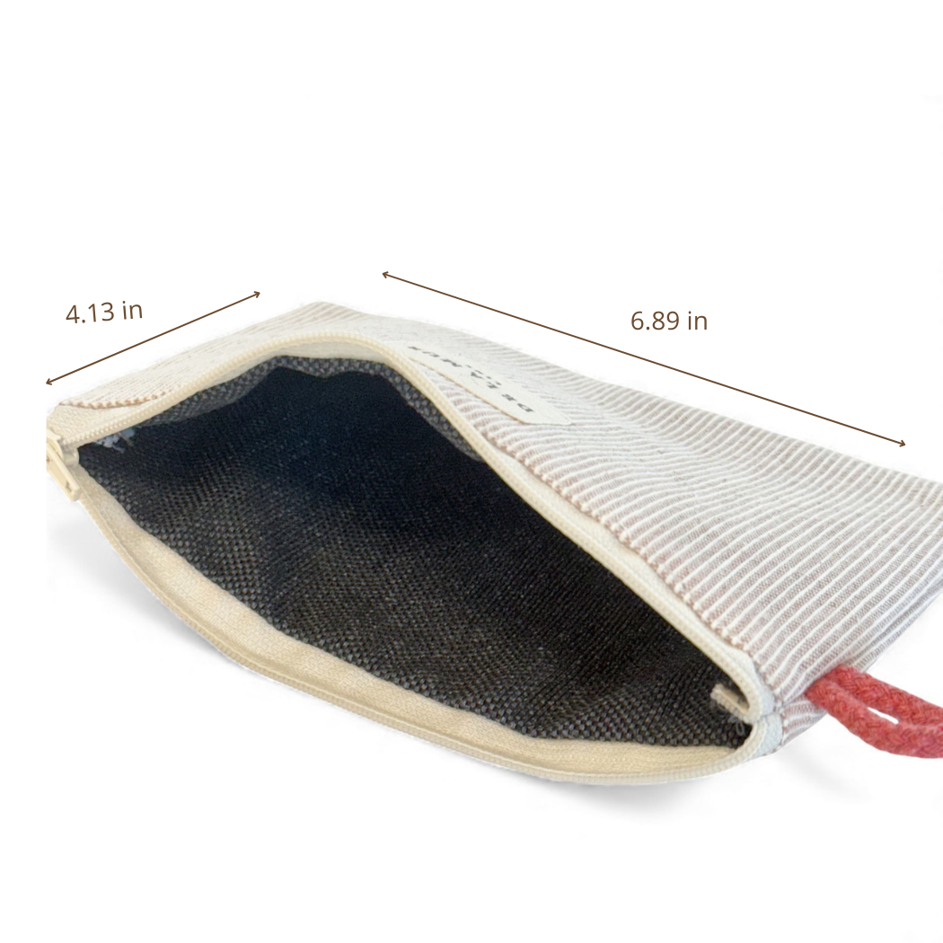 DE LA MUR Ibi coin purse dimensions diagram, 6.89 x 4.13 in, showing open interior