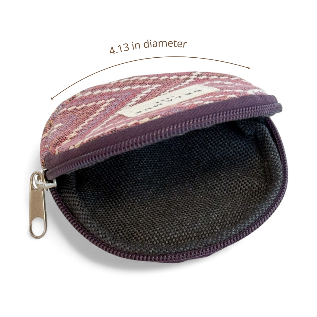DE LA MUR Nana round coin purse dimensions diagram, 4.13 in, open interior