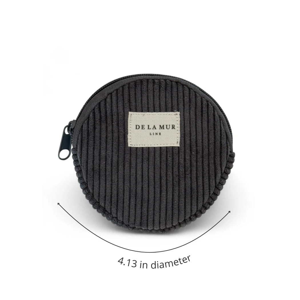 DE LA MUR Boni corduroy coin purse dimensions diagram, 4.13 in diameter
