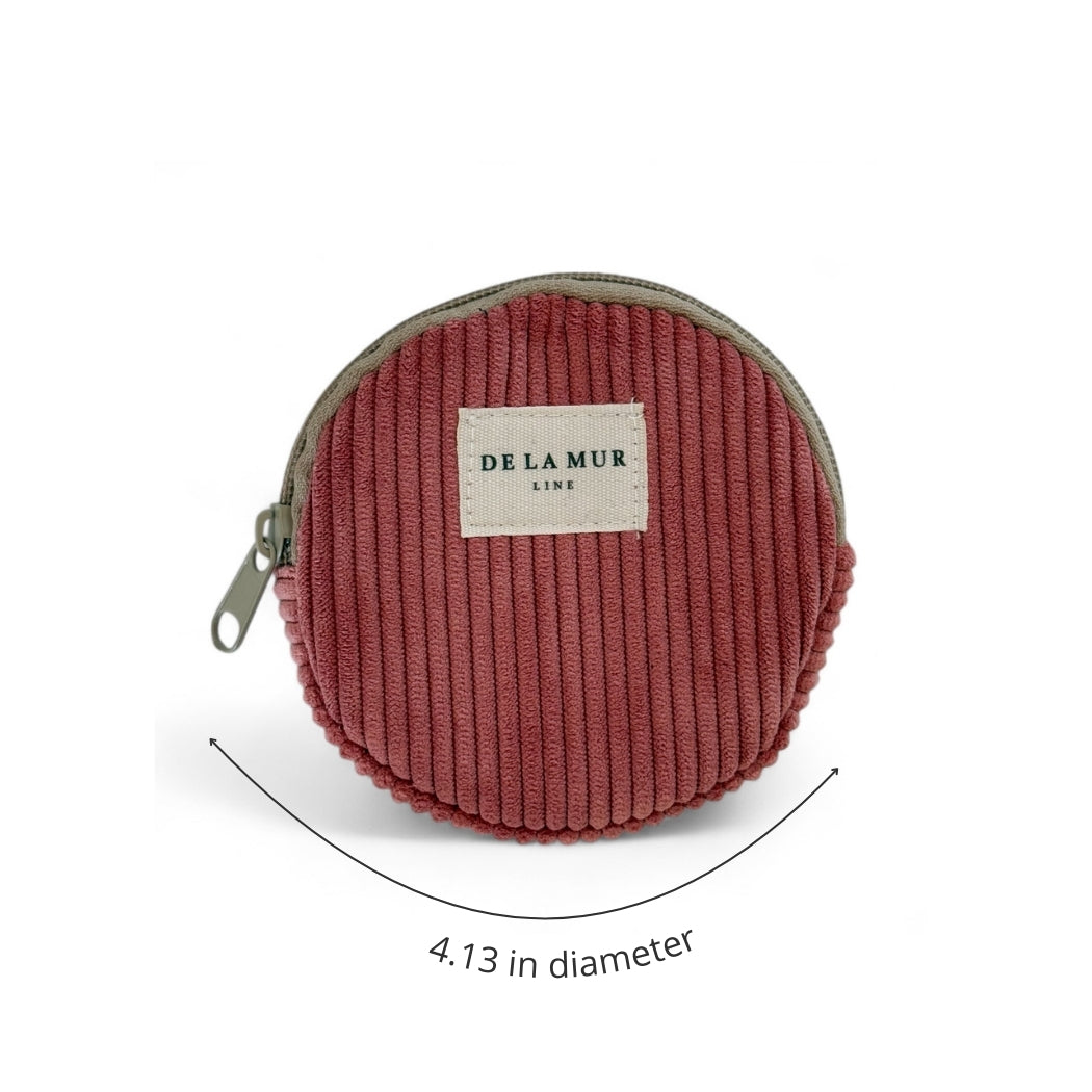 DE LA MUR Coral corduroy coin purse dimensions diagram, 4.13 in diameter