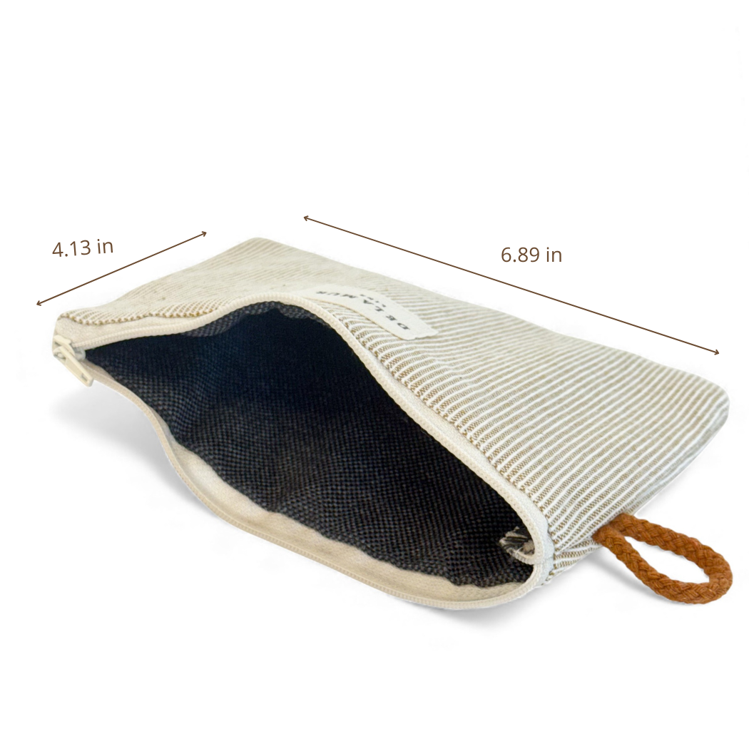 DE LA MUR Foz coin purse dimensions diagram, 6.89 x 4.13 in, open lined interior