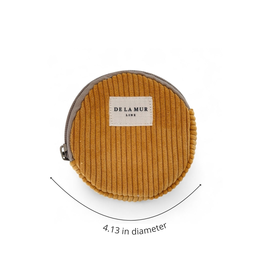 DE LA MUR Taz corduroy coin purse dimensions diagram, 4.13 in diameter