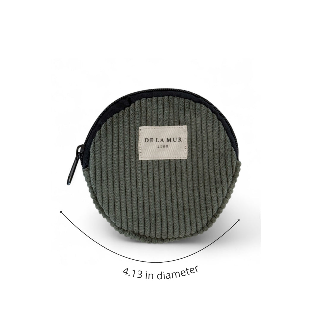 DE LA MUR Tree corduroy coin purse dimensions diagram, 4.13 in diameter