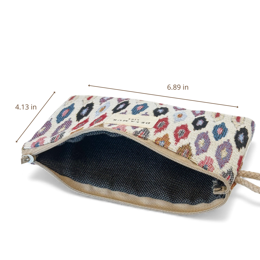 DE LA MUR Urban makeup bag dimensions diagram, 6.89 x 4.13 in, lined interior