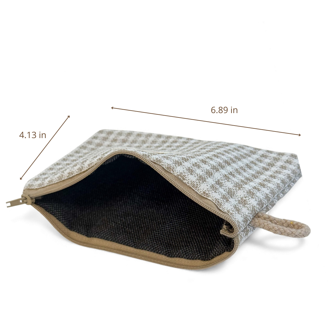 DE LA MUR Vison makeup bag dimensions diagram, 6.89 x 4.13 in, open interior
