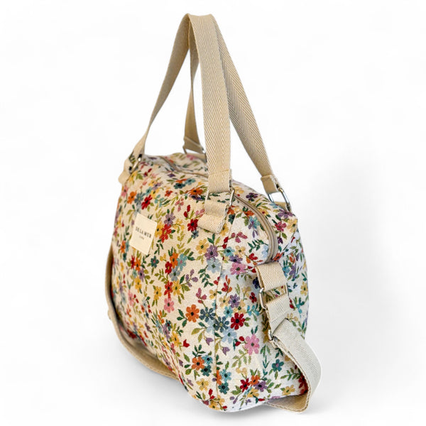 Floral Jacquard Medium Handbag -  Beige (Blum)