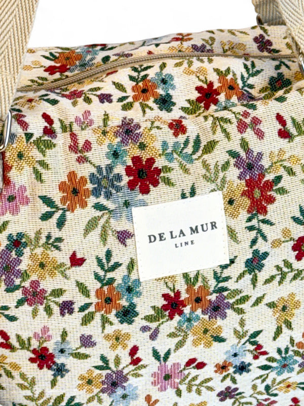 Floral Jacquard Medium Handbag -  Beige (Blum)