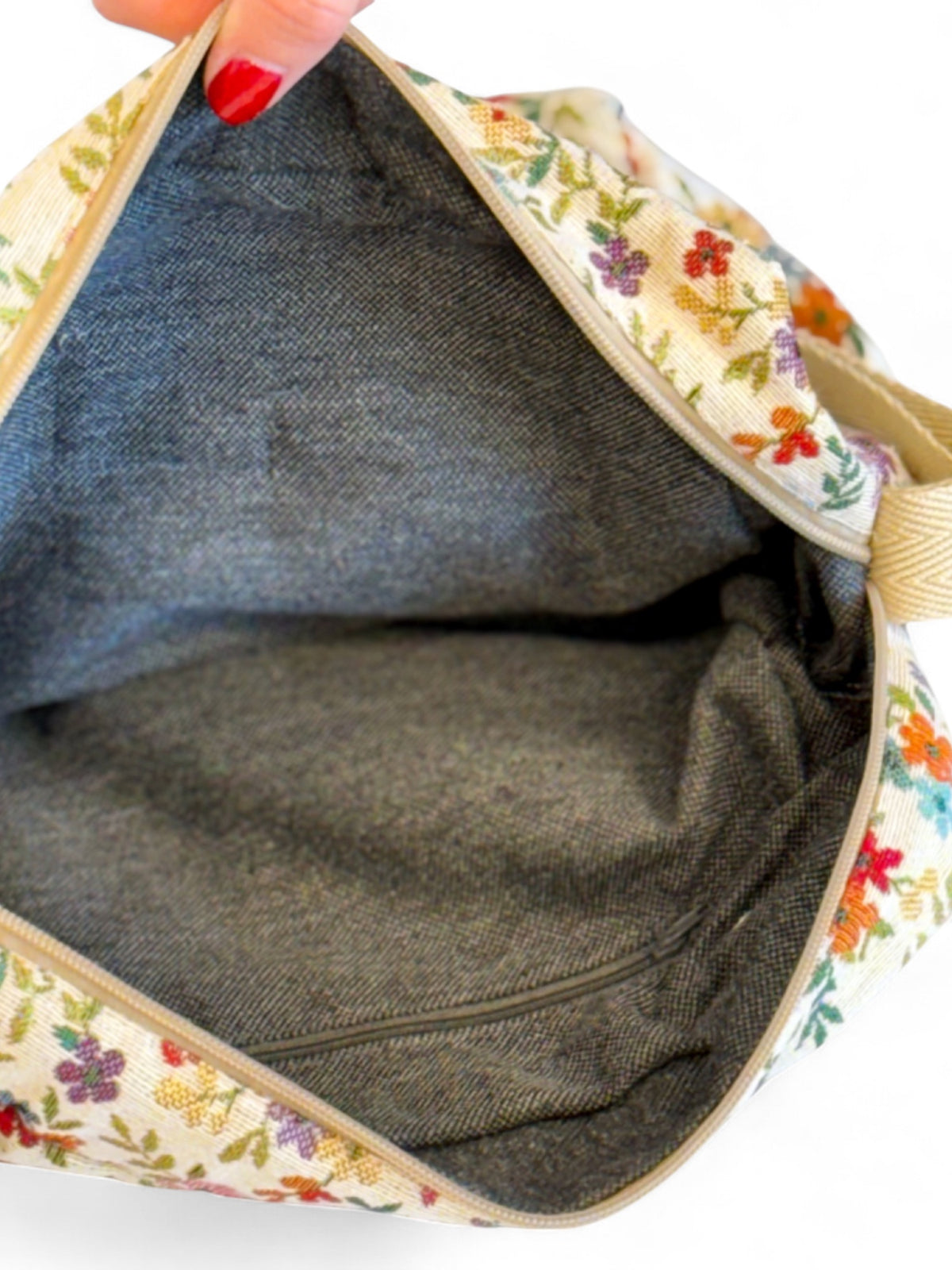 Floral Jacquard Medium Handbag -  Beige (Blum)