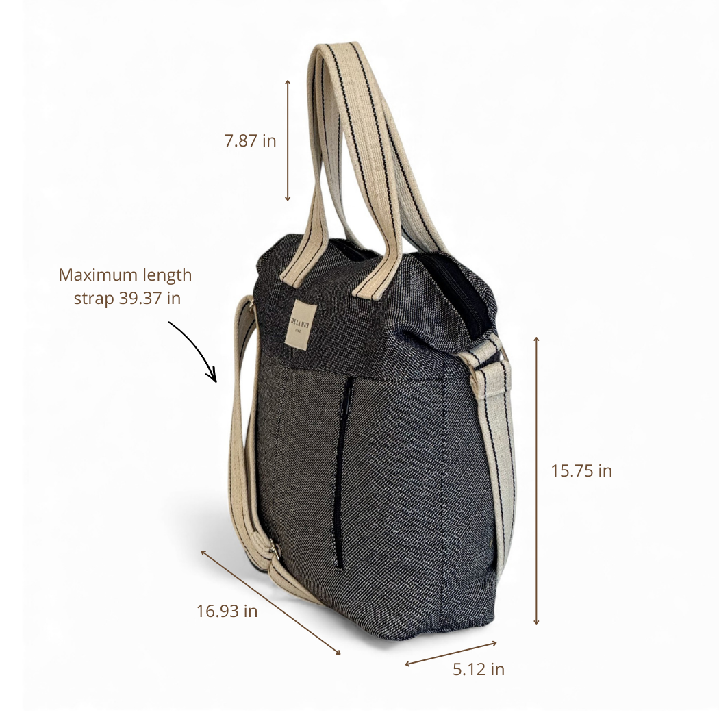 DE LA MUR Sinay handbag dimensions diagram in inches with strap length