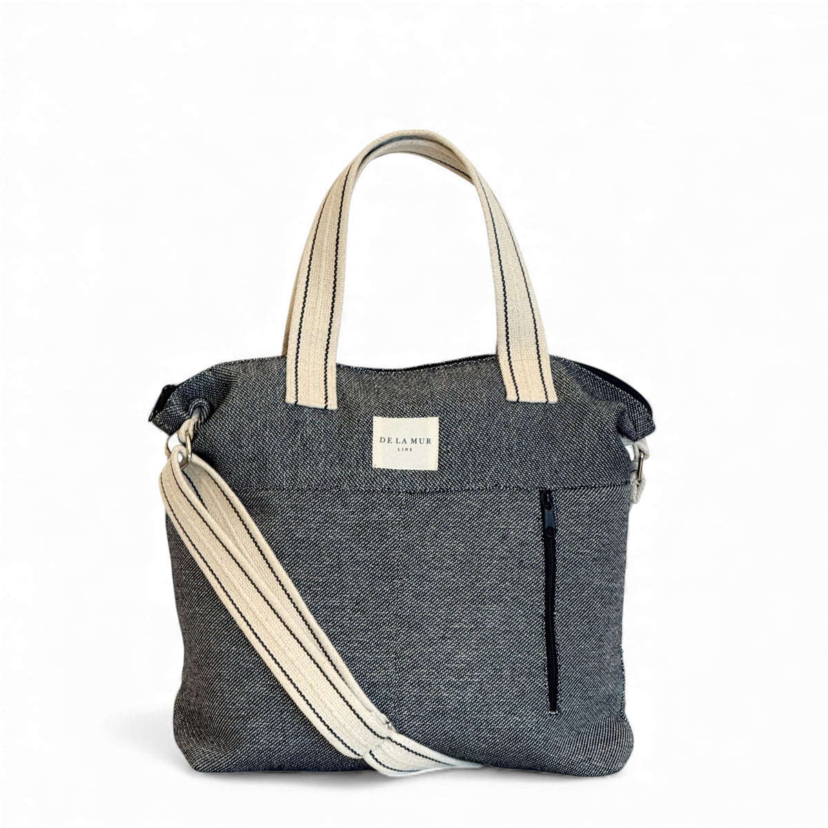 DE LA MUR Sinay herringbone jacquard handbag in off-white and white, front view