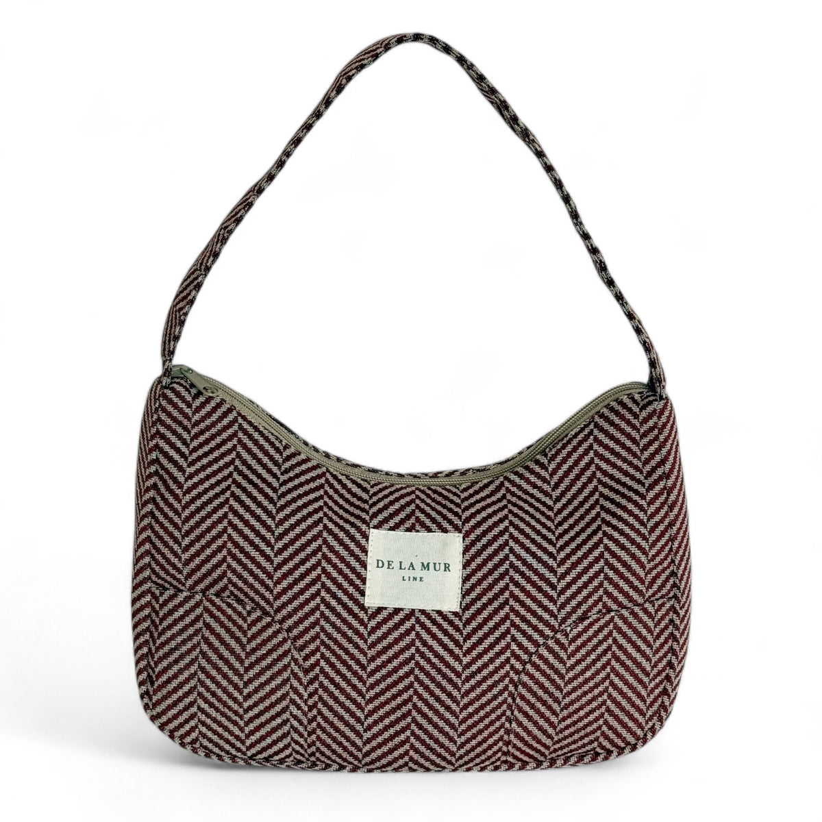 DE LA MUR Dubai herringbone shoulder bag in burgundy and gray, front view