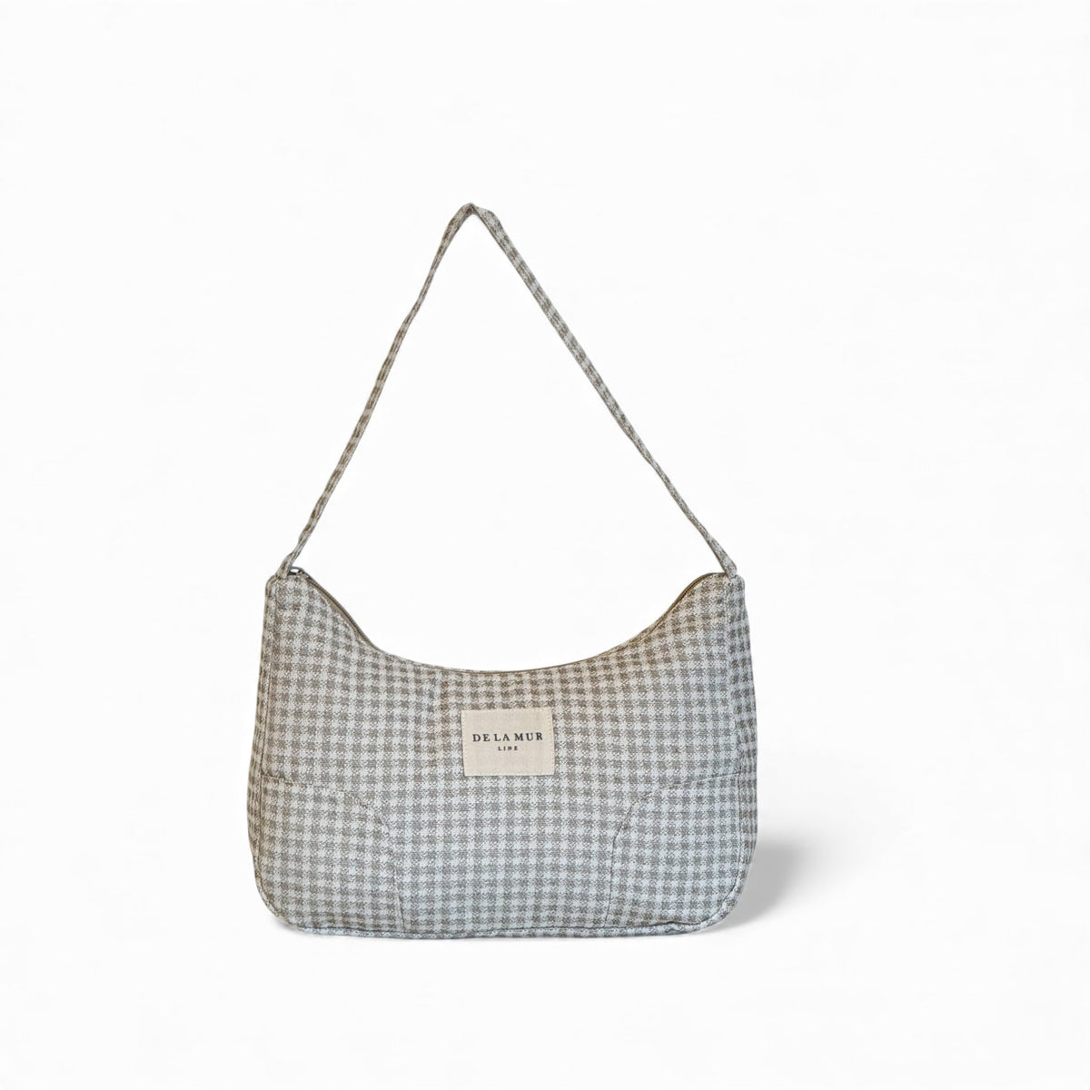 DE LA MUR Vison gingham jacquard shoulder bag, front view with strap