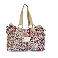 DE LA MUR Talco leopard print city handbag, front view with handles