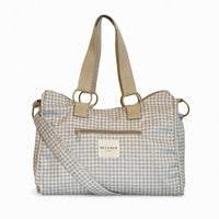 DE LA MUR Vison gingham city handbag in off-white, front view