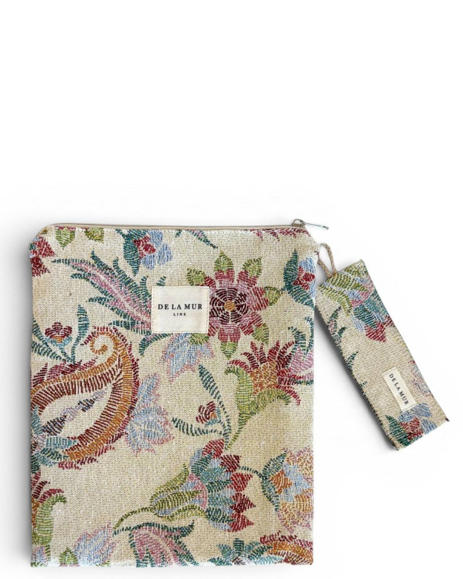 DE LA MUR Color floral jacquard book cover in ecru multicolor with matching bookmark