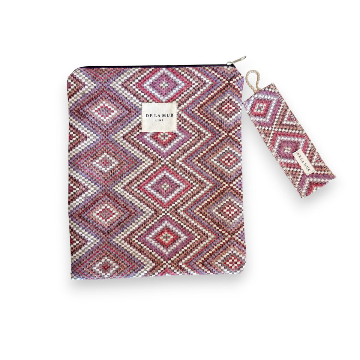 Geometric Jacquard Book Cover With Matching Bookmark – Pink & Lilac (Nana)