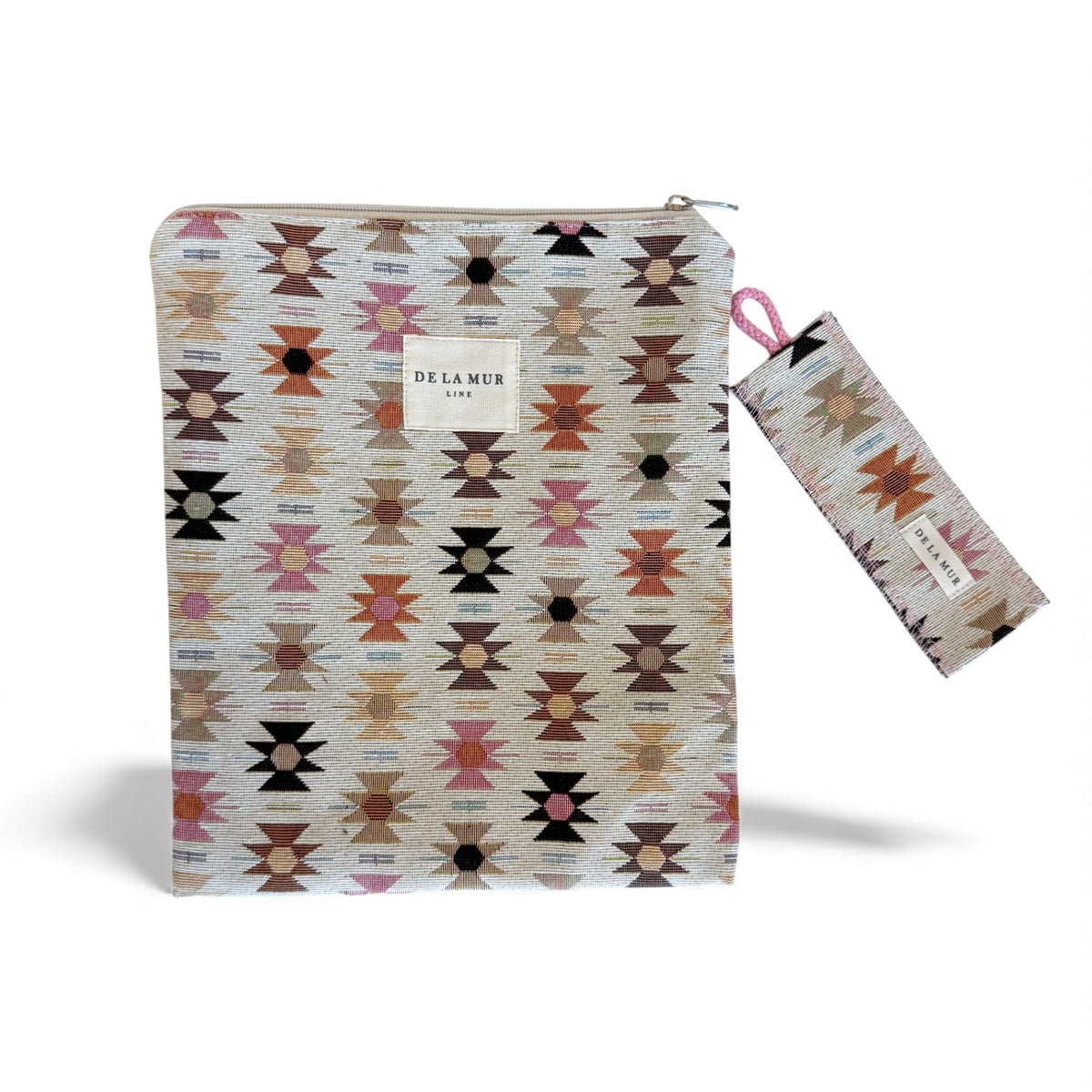 Geometric Jacquard Book Cover With Matching Bookmark – Pink & Orange (Royal)