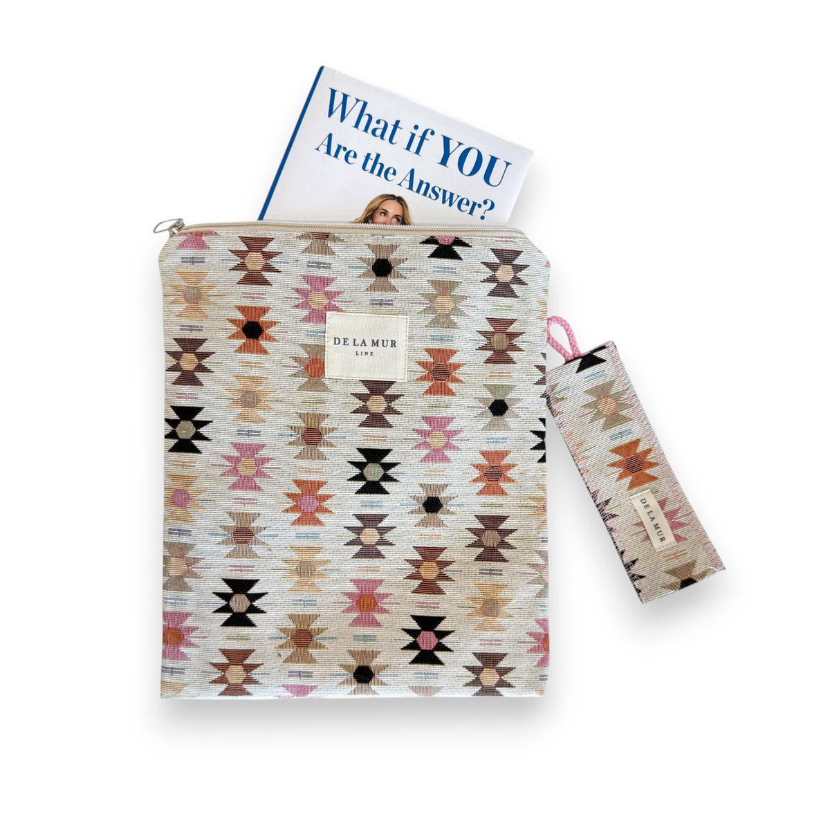 DE LA MUR Royal patterned book cover with a paperback peeking out and matching bookmark beside it