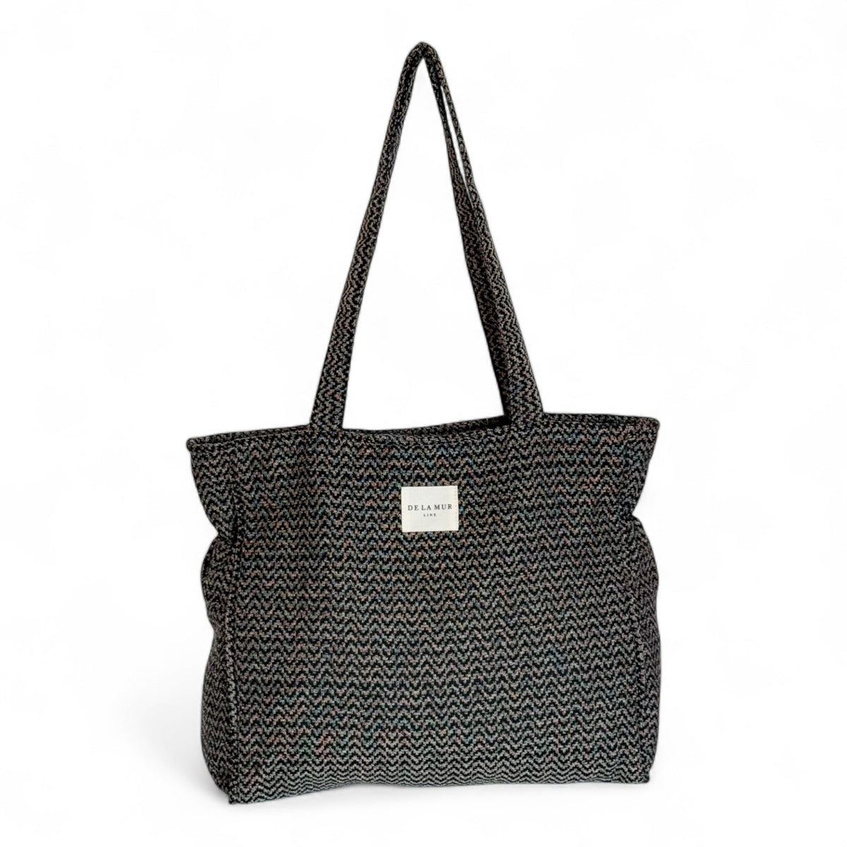 DE LA MUR Dana zigzag jacquard tote bag in black and beige, front view