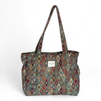 DE LA MUR Trigo multicolor geometric jacquard zippered tote bag, front view
