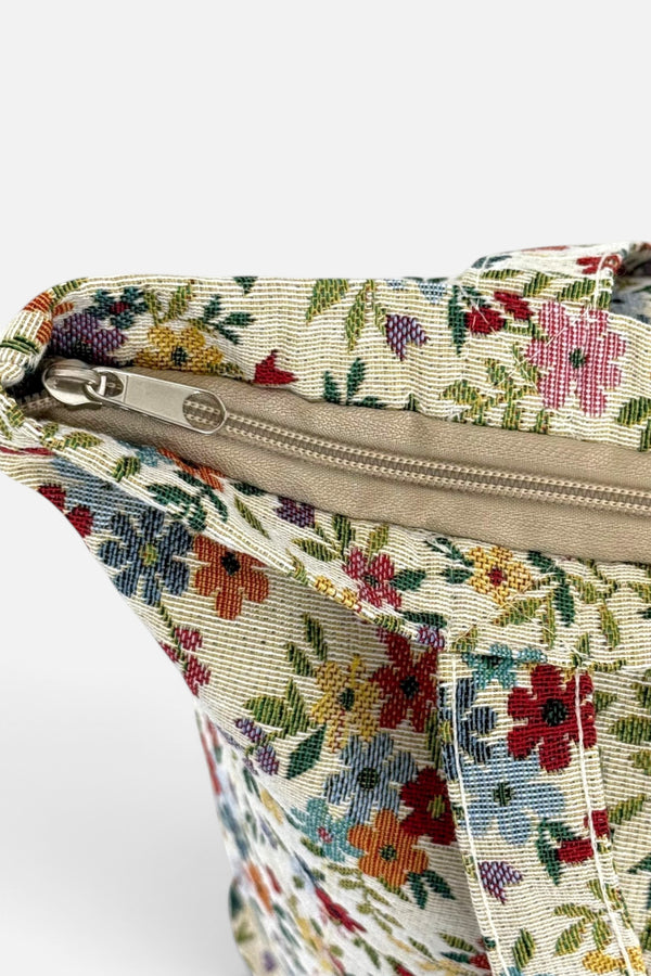 DE LA MUR Blum floral jacquard large zippered tote bag, detail of the handle and closure