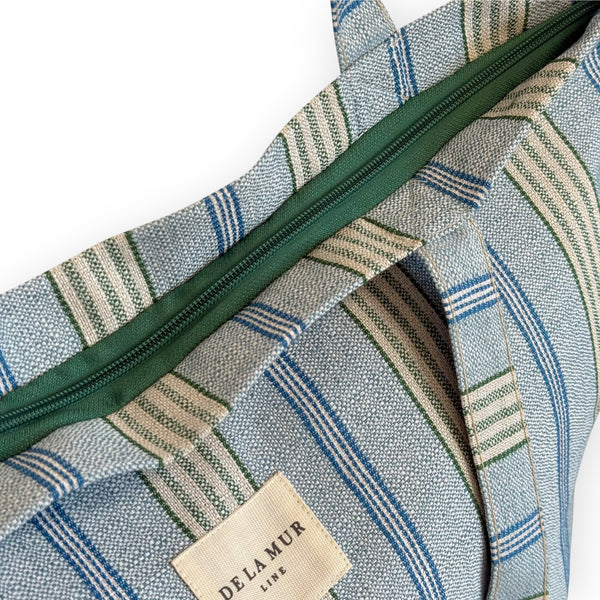 Striped Jacquard Large Zippered Bag – Blue & Green (Cata)