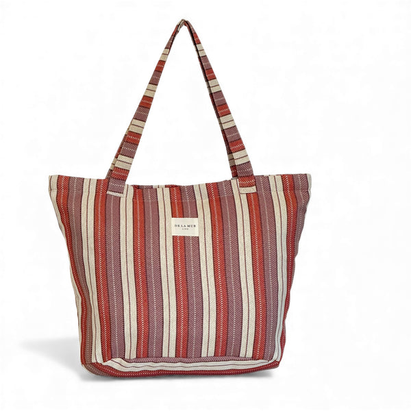 Striped Jacquard Large Zippered Bag – Lilac & Burgundy (Make)