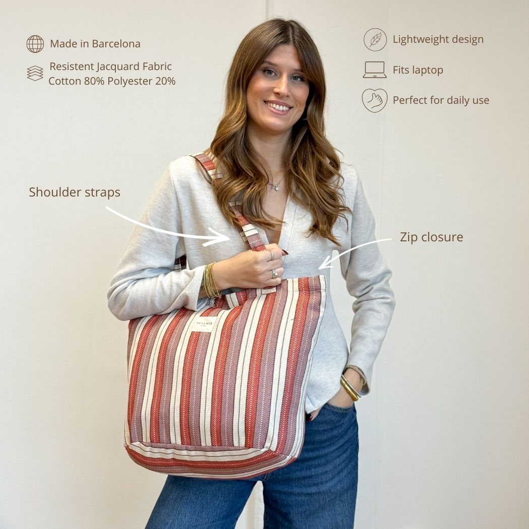 Striped Jacquard Large Zippered Bag – Lilac & Burgundy (Make)