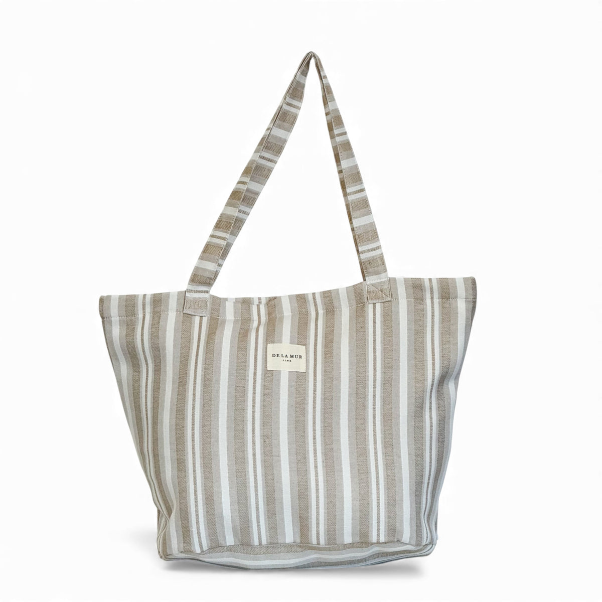 DE LA MUR beige and off-white striped jacquard tote bag, front view