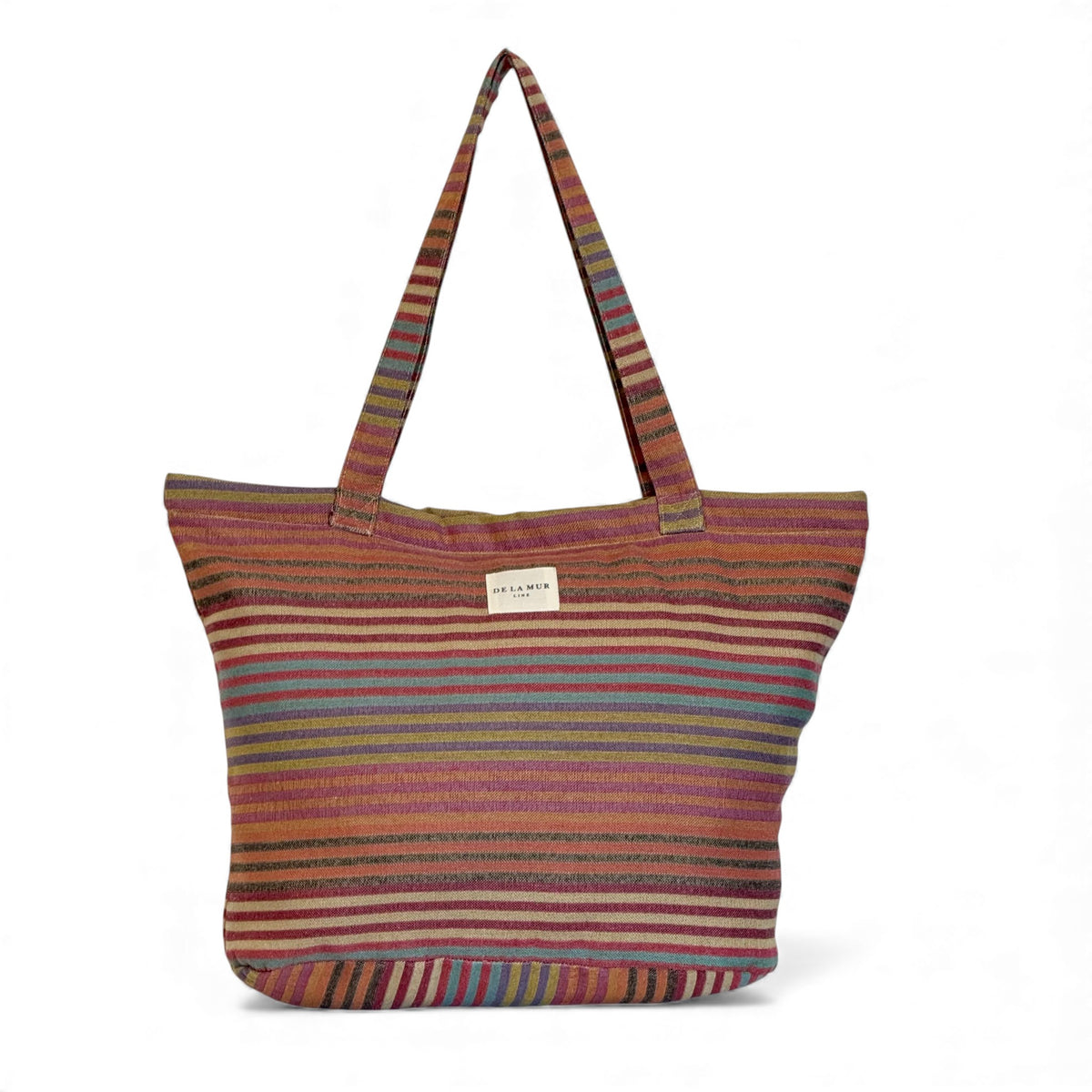 DE LA MUR multicolor striped jacquard large zippered tote bag, front view