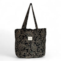 DE LA MUR Teide floral paisley jacquard tote bag in gray and black, front view