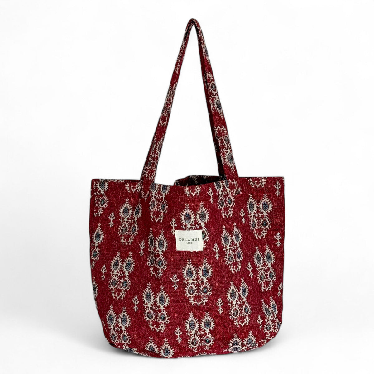 DE LA MUR red geometric jacquard large tote bag, front view