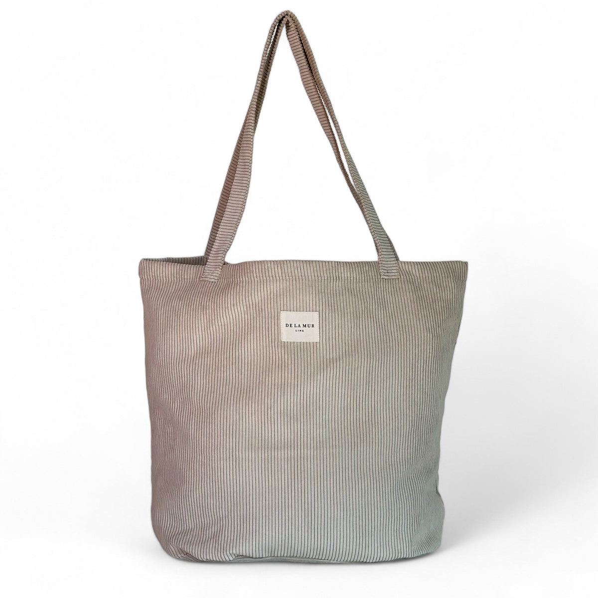 DE LA MUR beige corduroy large tote bag with shoulder straps, front view