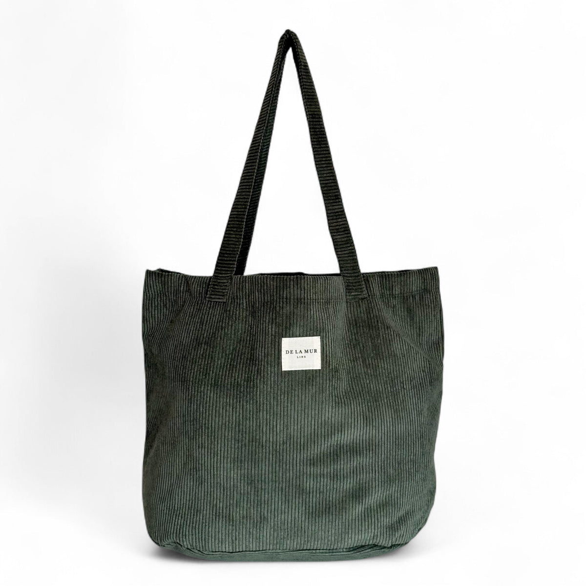 DE LA MUR Tree large corduroy tote bag in green, front view