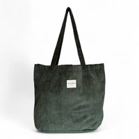 DE LA MUR Tree large corduroy tote bag in green, front view