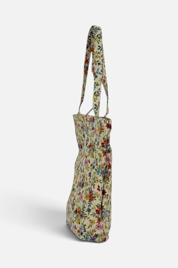 DE LA MUR Blum floral jacquard medium zippered tote bag, interior view showing the lining
