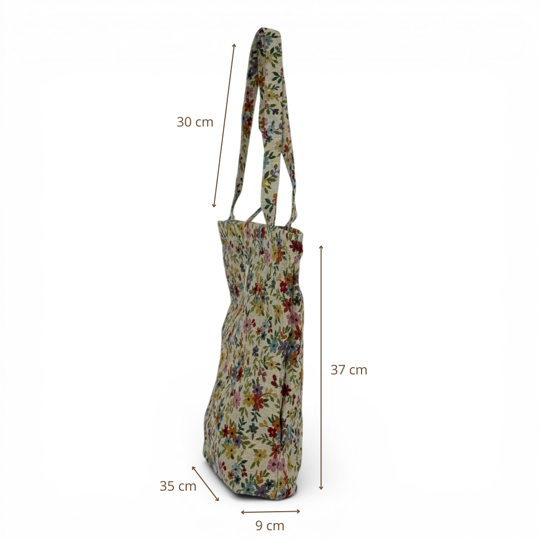 DE LA MUR Blum floral jacquard bag dimensions diagram in cm, side view